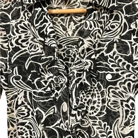 Vintage INC International Concepts Black Ruffle Neck Button Up Blouse Sheer Y2K - Picture 3 of 7
